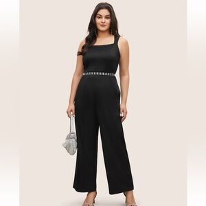 BloomChic Solid Patchwork Pocket Square Neck Sleeveless Jumpsuit us12